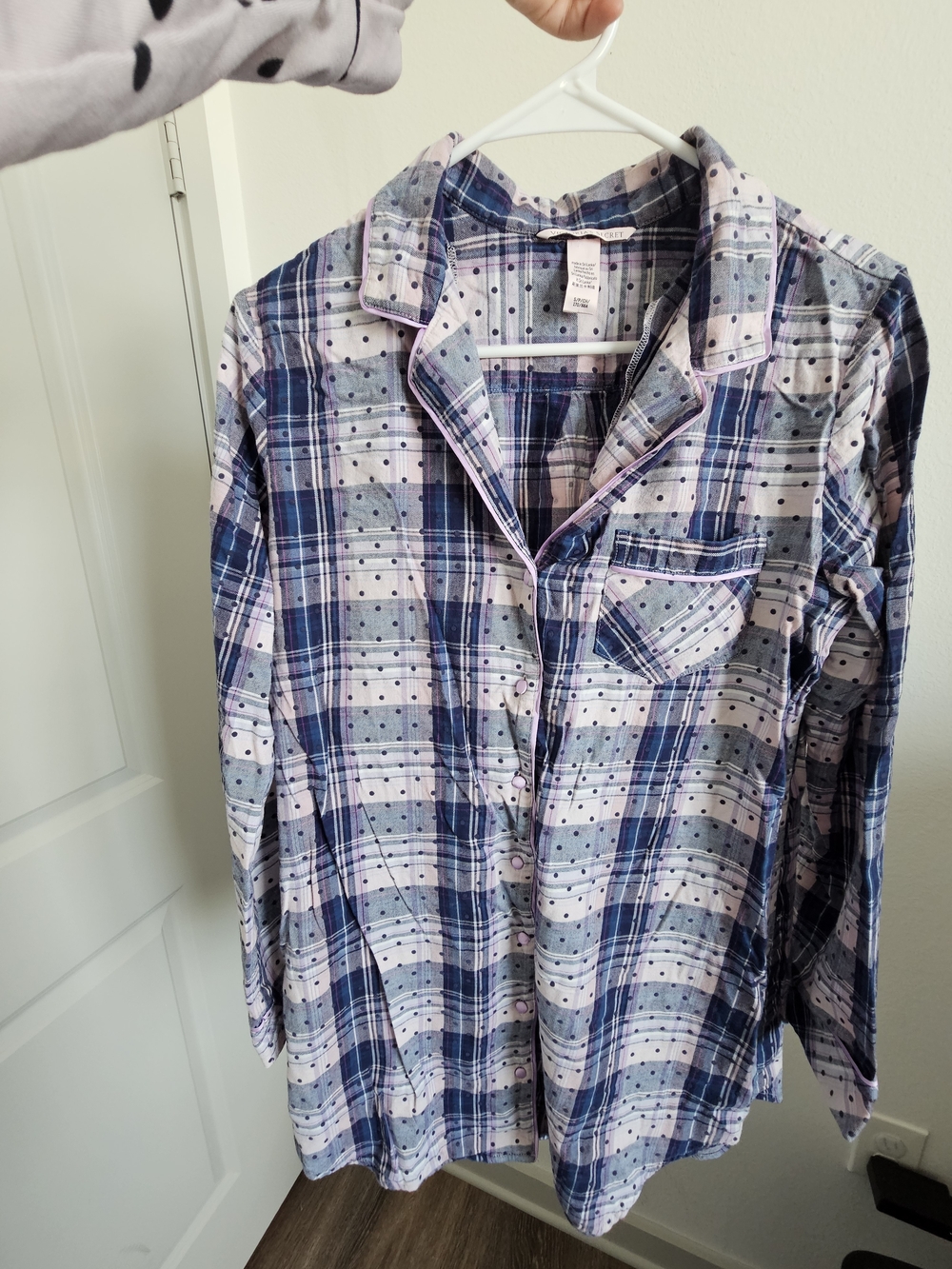 Victoria's Secret Blue & Pink Plaid Long-Sleeve Button Pajama
